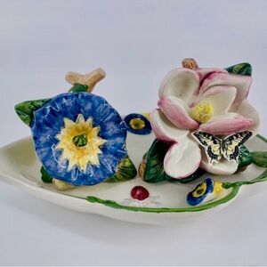 Portmeirion Botanic Garden Hummingbird Floral Ceramic Plate salt & pepper shaker